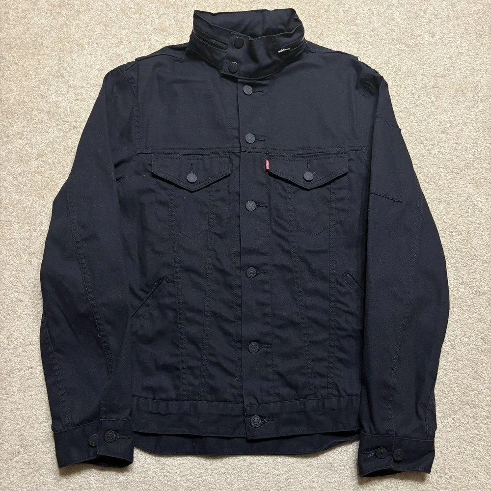 Levis Commuter Trucker Jacket Mens Medium Black Military Hooded Cycling Utility